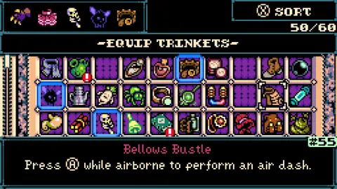 The Equip Trinkets menu in Mina the Hollower